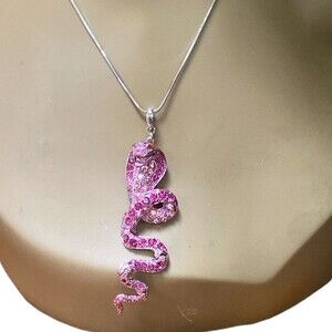 VTG Janus Pink Snake Pendant 3" Movable Bling Y2K Rhinestone Cobra Necklace